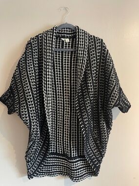 Anthropologie Moth Black & White Open-Front Knit Poncho Cardigan